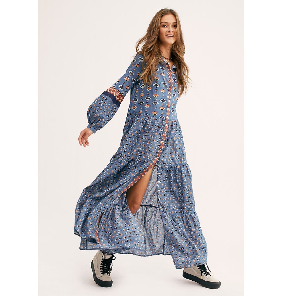 Free People Boho Printed Flowy Tiered Maxi Dress - Picture 1 of 7